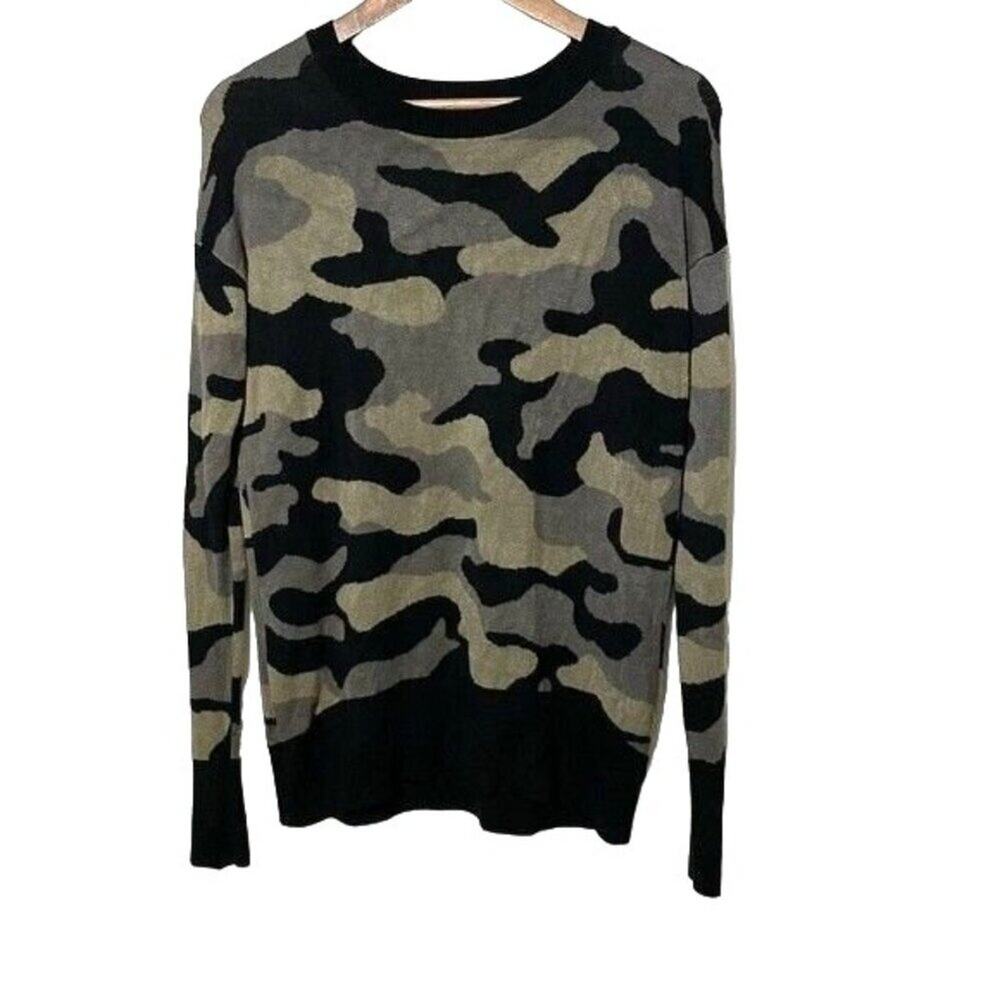 Isaac Mizrahi Sweater Women's Medium Pullover Crewneck Soft Camo Black Green